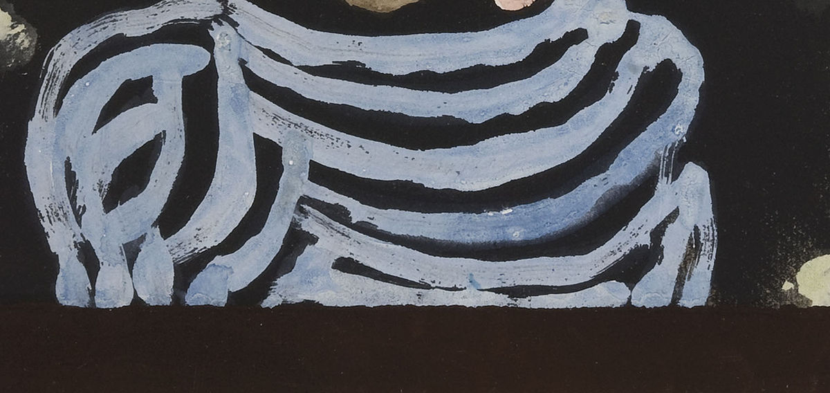 Detail 5: Pale blue lines of the garment in Likeness in the Bower